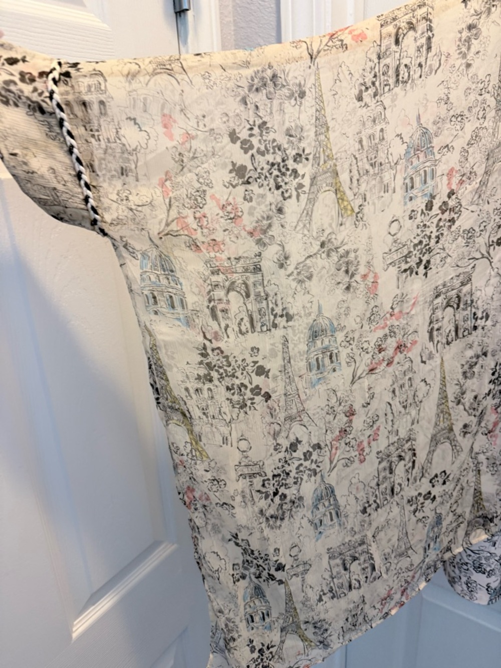Johnny Was Sheer Cream Floral Sketch Button-Front Blouse - Picture 3 of 7